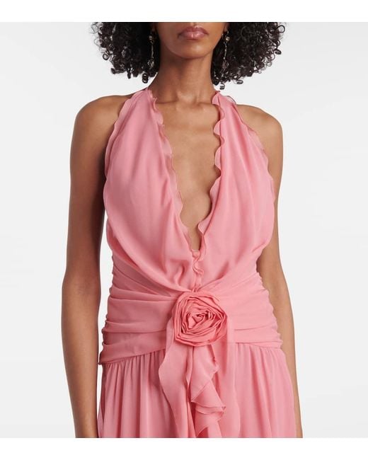 Blumarine Halterneck Silk Georgette Maxi Dress in Pink | Lyst