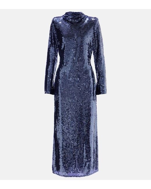 Self-Portrait Blue Sequined Midi Dress
