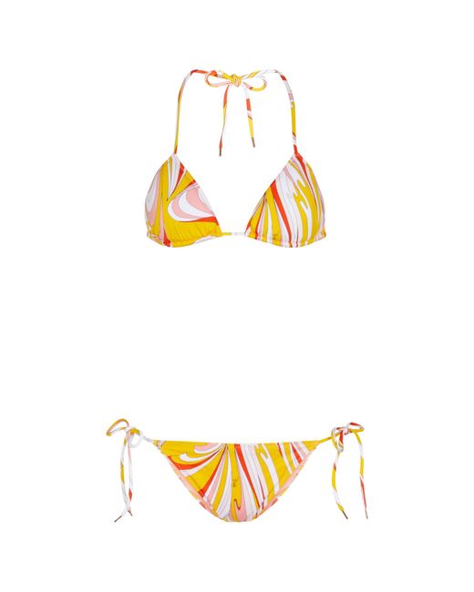 Emilio Pucci Yellow Printed Triangle Bikini