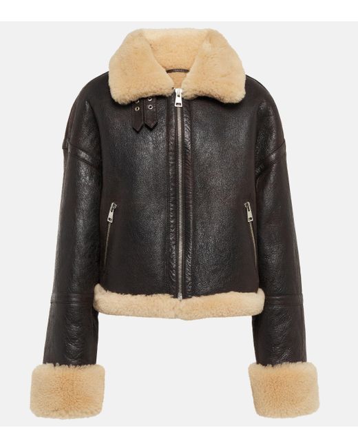AMI Black Shearling-trimmed Leather Jacket
