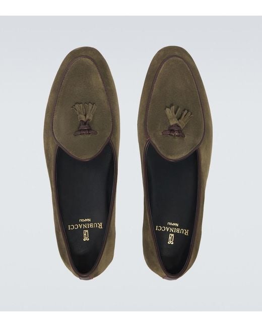 Rubinacci Green Marphy Suede Loafers for men
