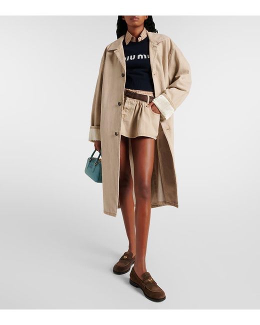 Miu Miu Natural Ruffled Denim Miniskirt
