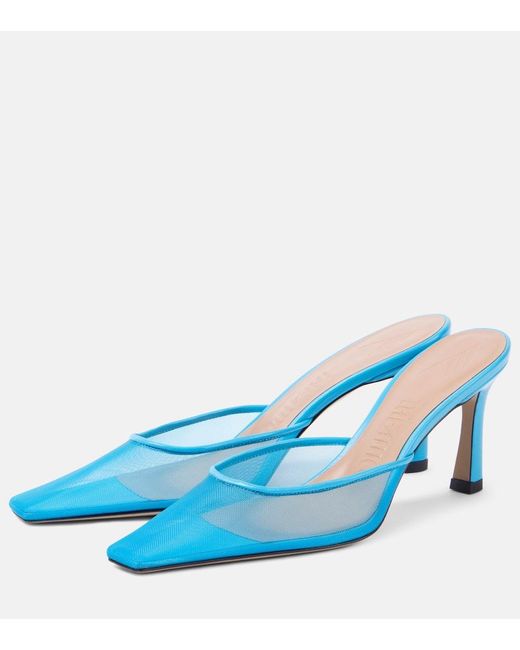 The Attico Blue Mules Juno Aus Mesh Mit Leder