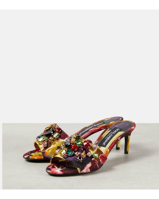 Mules en satin a fleurs et cristaux Dolce & Gabbana en coloris Multicolor