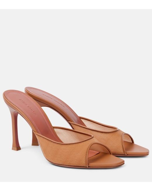 AMINA MUADDI Brown Alexa 95 Leather-Trimmed Mesh Mules