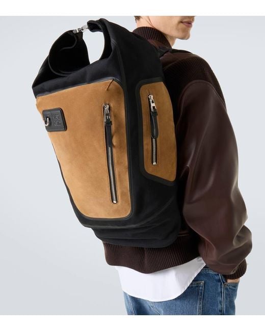Loewe Black Flex Canvas And Suede Backpack for men