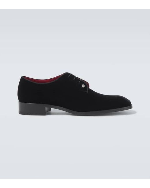 Christian Louboutin Black Chambeliss Velvet Derby Shoes for men