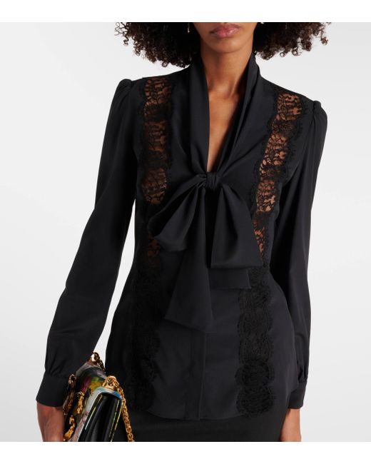 Dolce & Gabbana Black Tie-neck Silk-blend Blouse