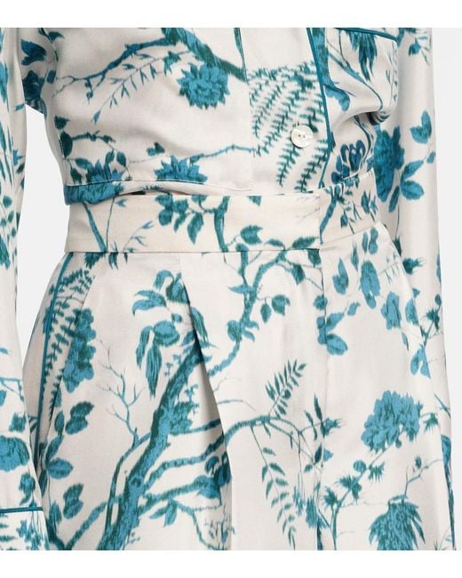 Erdem Blue Floral Silk Pajama Pants