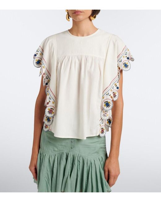 Isabel Marant White Marlie Embroidered Ruffled Blouse