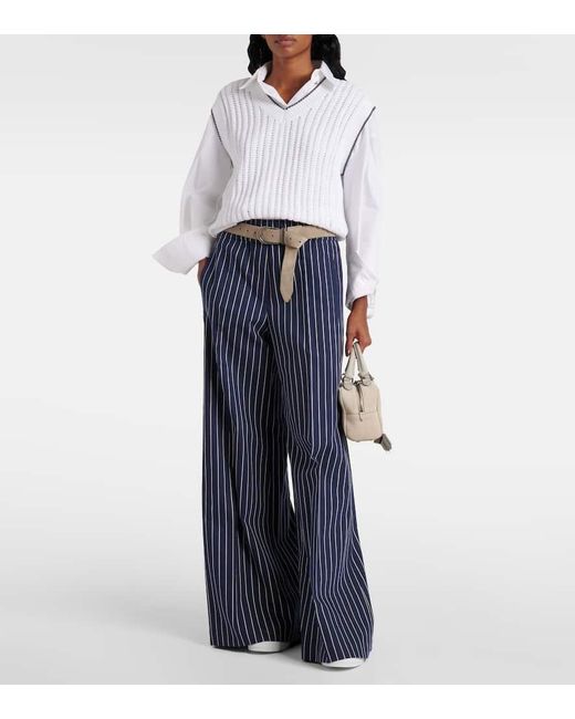 Brunello Cucinelli Blue Weite Hose Aus Baumwolle Und Seide