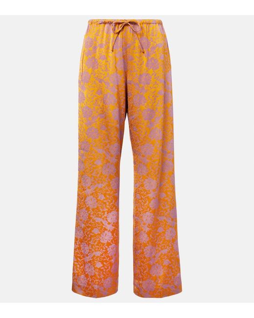 Dries Van Noten Orange Floral Jacquard Wide-Leg Pants