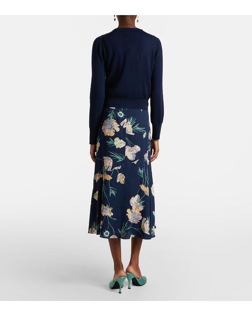 Erdem Blue Floral Midi Skirt