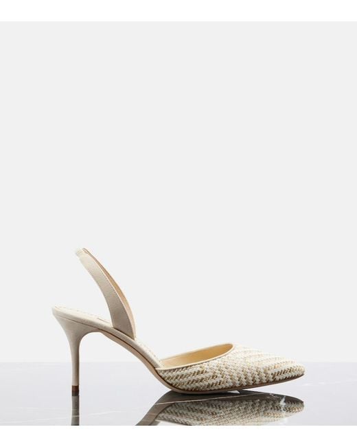Manolo Blahnik Natural Carolyne Woven Slingback Pumps