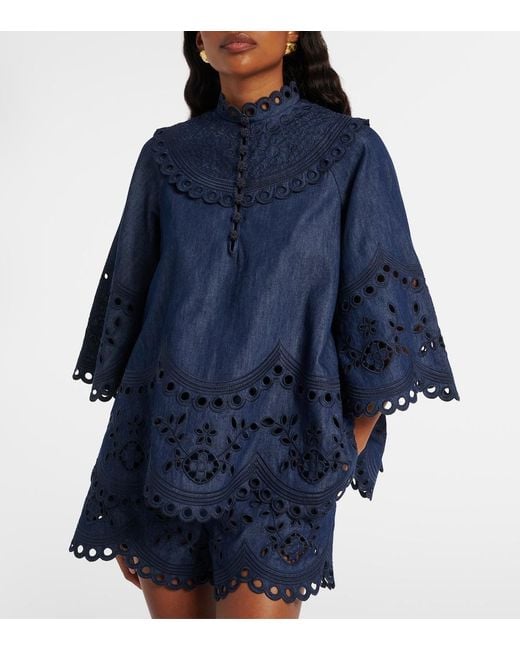 Zimmermann Blue Mahon Broderie Anglaise Denim Top