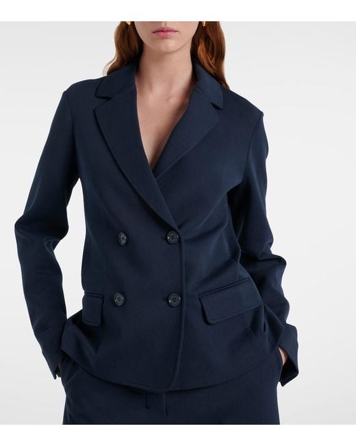 Max Mara Blue Badia Double-Breasted Cotton-Blend Blazer