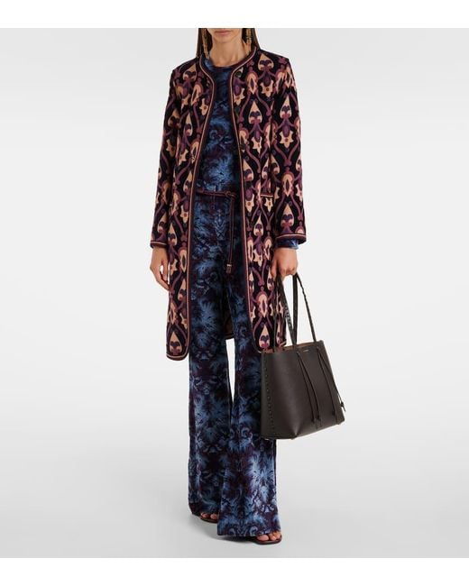 Etro Blue Printed Crepe High-Rise Flared Pants