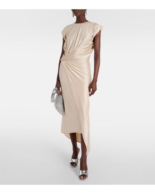 Rabanne Natural Draped Asymmetric Urania Midi Dress