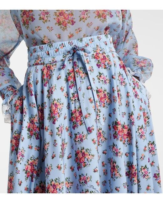 Dolce & Gabbana Blue Floral Silk-Blend Midi Skirt