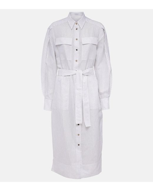 Brunello Cucinelli White Striped Shirt Dress