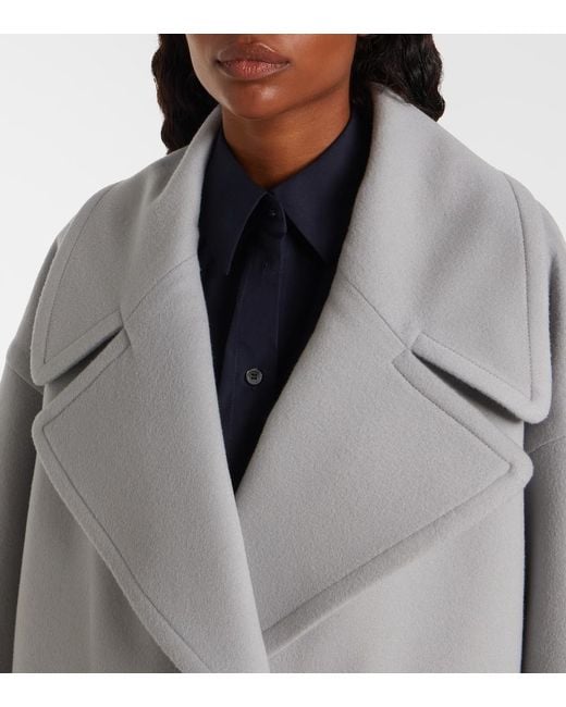 Loewe Gray Pebble Double-Breasted Wool Peacoat