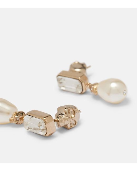 McQueen Metallic Skull Embellished Drop Earrings