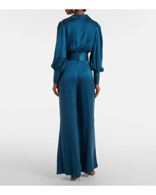 Zimmermann Blue Pleated Silk Wide-Leg Pants