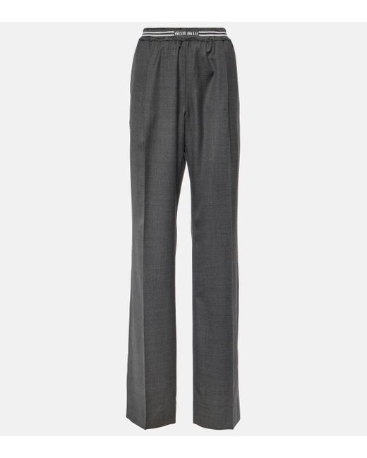 Miu Miu Gray Low-rise Wool Pants