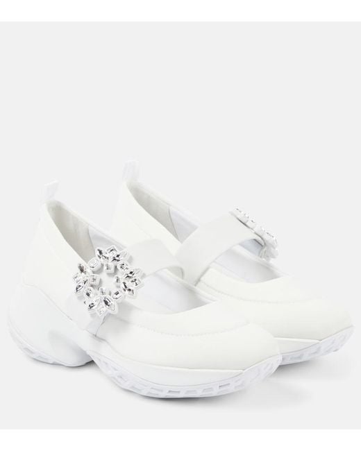 Roger Vivier White Ballerina Viv' Run Technical Fabric With Rhinestone Buckle