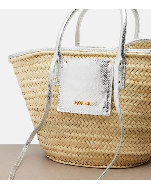 Jacquemus White Soli Medium Croc-Effect Raffia Basket Bag