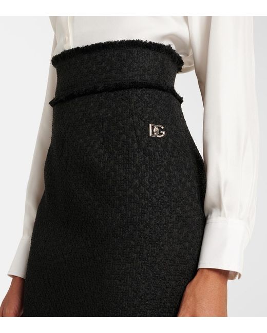 Dolce & Gabbana Black Wool-Blend Tweed Pencil Skirt