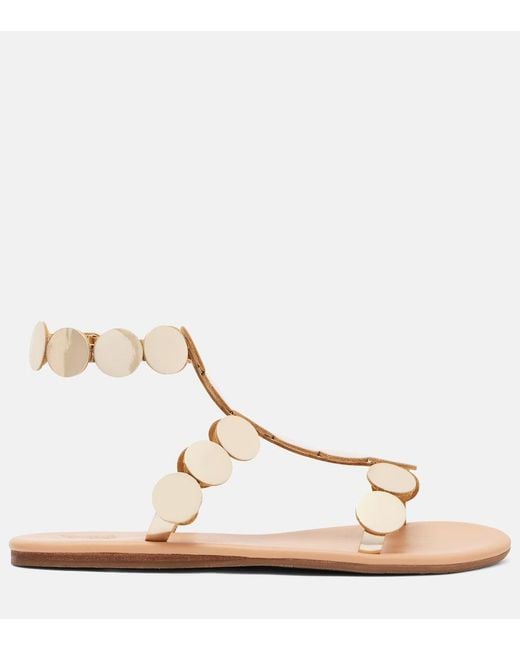 Ancient Greek Sandals Natural Triton Embellished Leather Gladiator Sandals