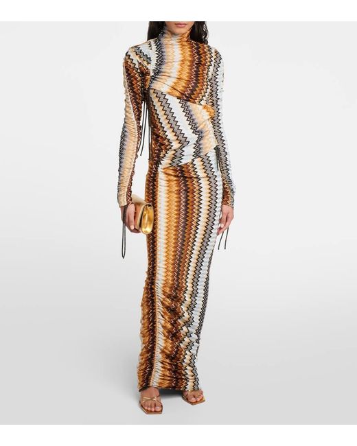 Missoni Multicolor Asymmetrisches Abendkleid mit Zickzackmuster