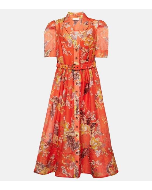Zimmermann Red Matchmaker Linen And Silk Shirt Dress