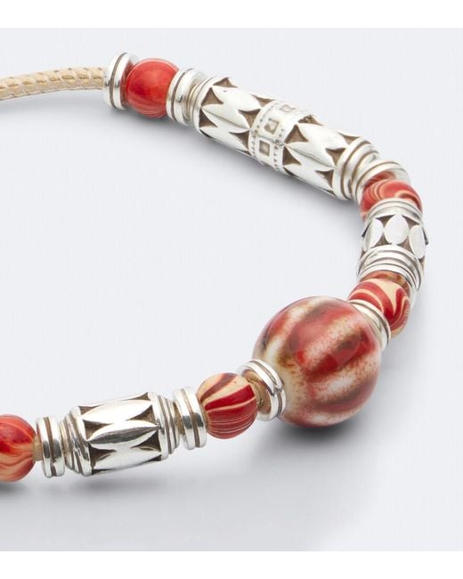 Isabel Marant White Janis Beaded Metal And Leather Bracelet