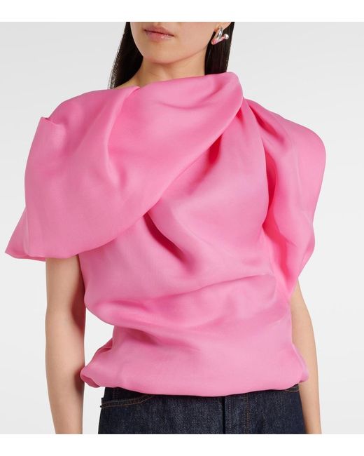 Dries Van Noten Pink Draped Silk Satin Top