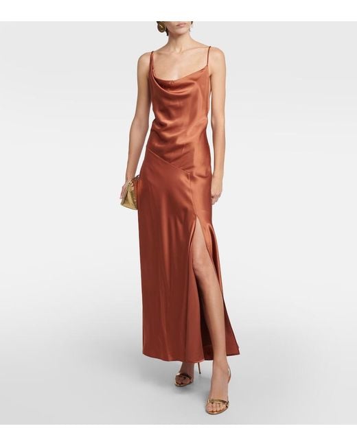 Polo Ralph Lauren Brown Cowl-Neck Satin Gown