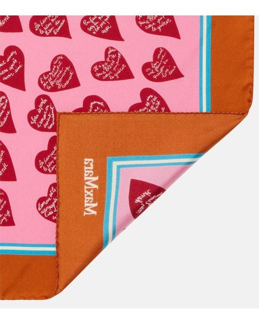 Max Mara Red Printed Silk Twill Scarf
