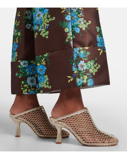 Souliers Martinez Natural Giulia Leather-Trimmed Fishnet Mules