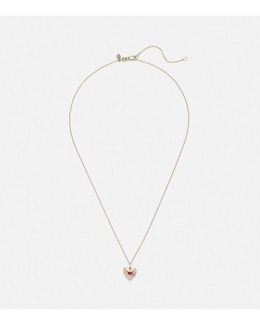 Sydney Evan White Fluted Heart 14Kt Chain Necklace With Ruby