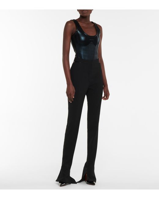 Womens Clothing Lingerie Bodysuits Mugler Embossed Scuba Bodysuit in Black 
