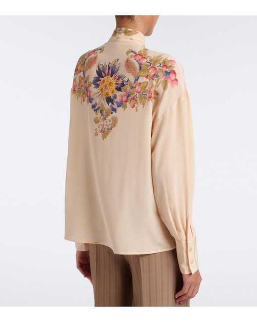 Etro Natural Floral Silk Crepe De Chine Blouse