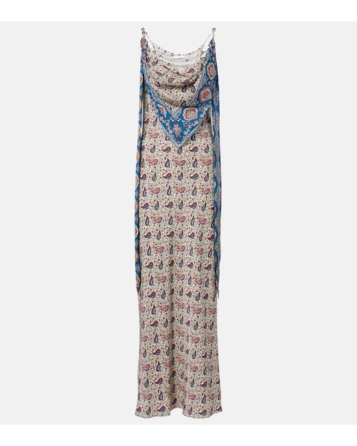 Rabanne Multicolor Paisley Scarf-Detail Satin Slip Dress