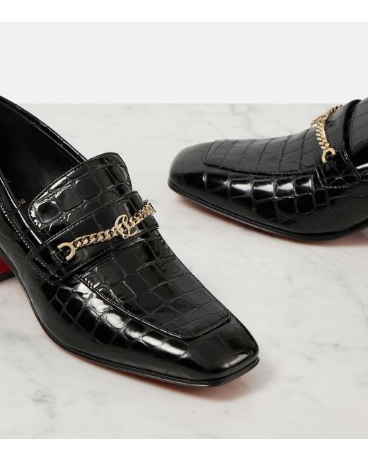 Christian Louboutin Black Mj Moc Croc-Effect Leather Loafers