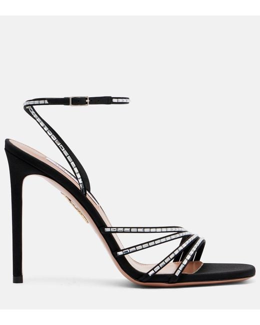 Aquazzura Black Mistica 105 Embellished Satin Sandals