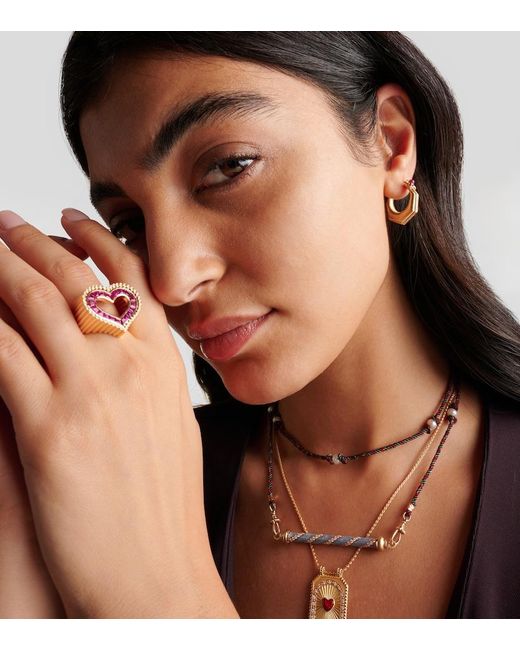 Marie Lichtenberg White Baba Medium 18Kt Single Hoop Earring With Diamonds And Ruby