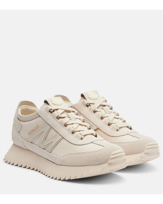Moncler White Pacey2 Suede-Trimmed Sneakers