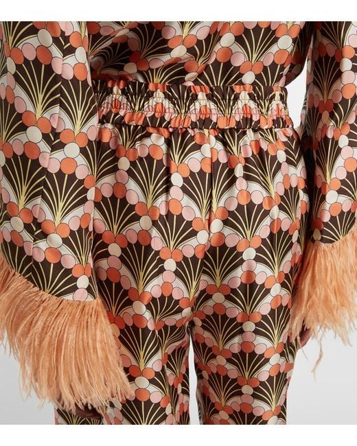 LaDoubleJ Natural Printed Silk Palazzo Pants