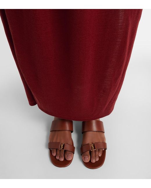 Saint Laurent Brown Cassandre Leather Sandals