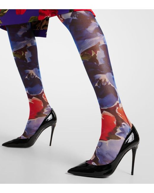 Dolce & Gabbana Red Printed Tulle Tights